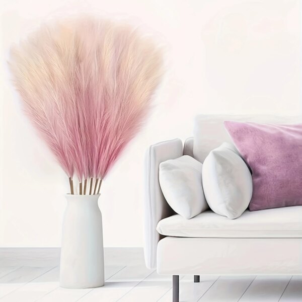5pcs Artificial Pampas Grass Faux Reed Grass, Reed Flower With Fluffy Stems Reed