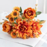 1 stk kunstig silkeblomst – georgine, rose og tusenfryd