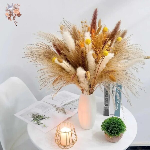 80Pcs Fluffy Pampas Grass Reeds Dried Flowers