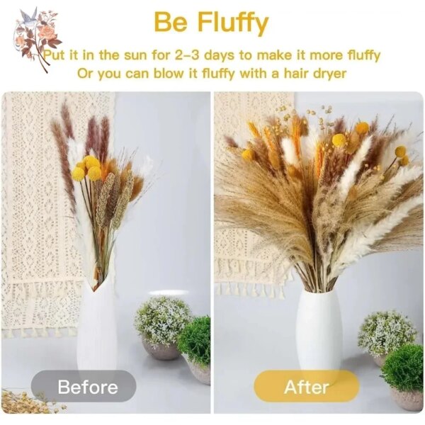 80Pcs Fluffy Pampas Grass Reeds Dried Flowers