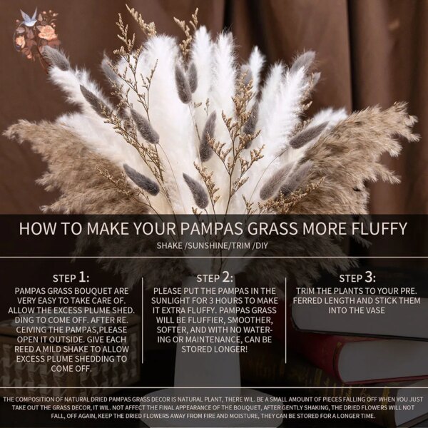 40pcs Natural Fluffy Dried Flower Pampas Grass Bouquet