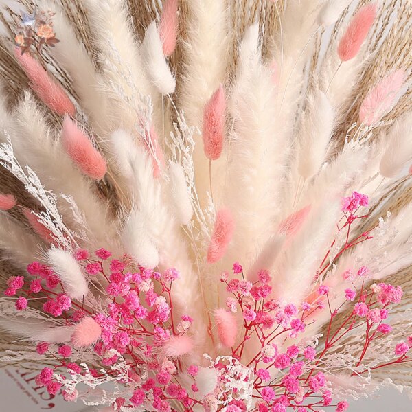 78Pcs Pink Eternal Pampas Grass Flower Bouquet
