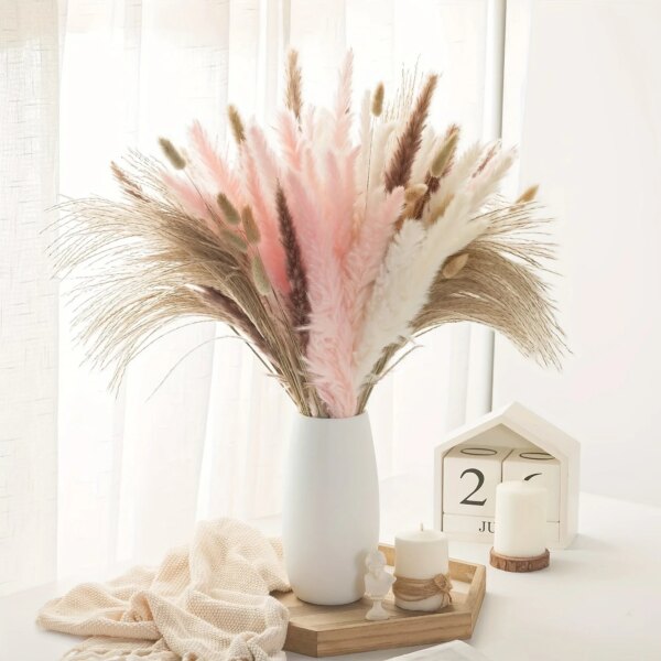 88pcs Pink White Dried Flowers Pampas Bouquet Boho