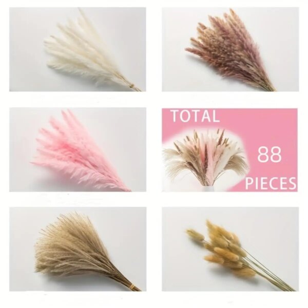 88pcs Pink White Dried Flowers Pampas Bouquet Boho