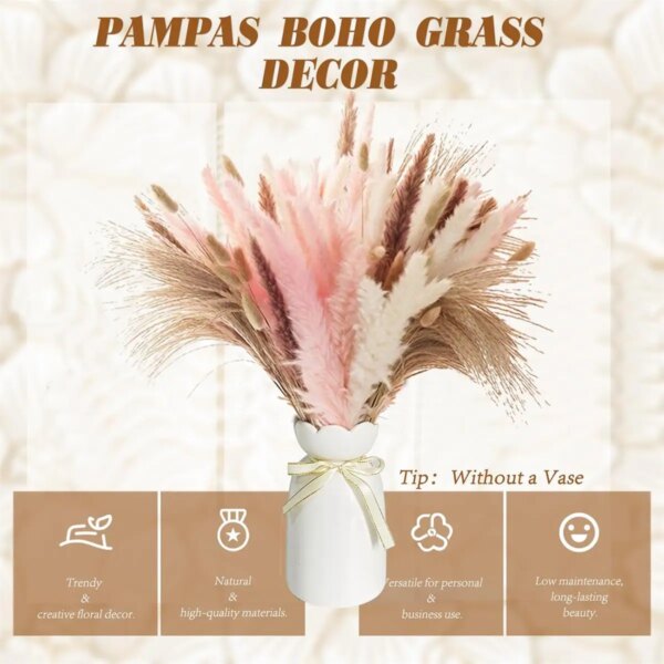 88pcs Pink White Dried Flowers Pampas Bouquet Boho