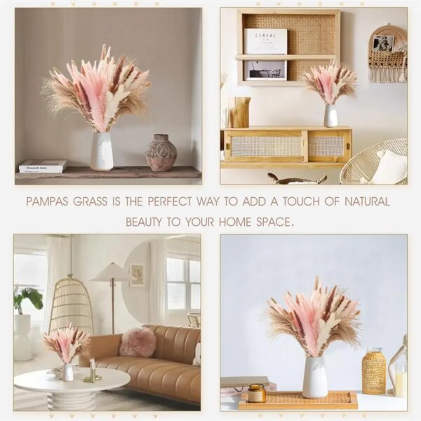 88pcs Pink White Dried Flowers Pampas Bouquet Boho