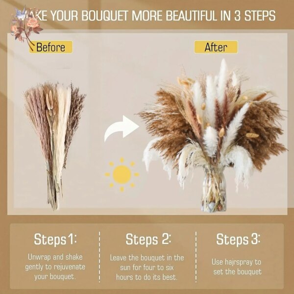 120Pcs Natural Dried Flower Pampas Bouquet Boho