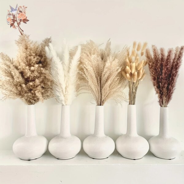 100Pcs Natural Fluffy Pampas Dried Flowers Bouquet