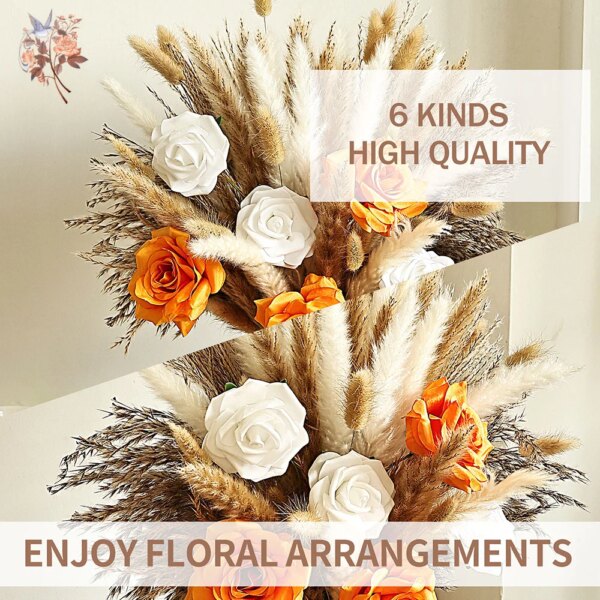 71Pcs Artificial Flower Arrangement Mix Real Rose Dried Pampas Grass
