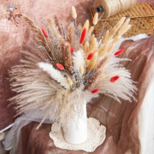 Natural Pampas Lavender Dried Artificial Flower Bouquet