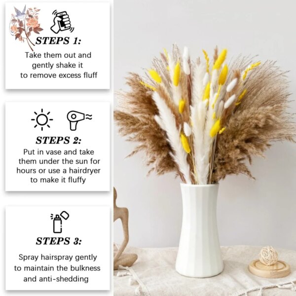 90Pcs Natural Dried Flowers Pampas Bouquet
