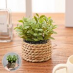 XIYA FLOWER Green Artificial Plants Eucalyptus Grass Woven Small Potted Plants Grass Mound 11cm PE Material Home Decoration