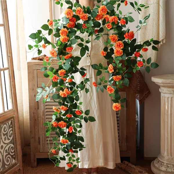 Artificial Sweetheart Roses Vine Silk Flowers Rattan