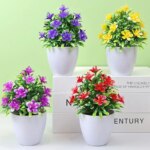 1pc Artificial Flowers Five Leaf Plum Small Potted Plants Tree