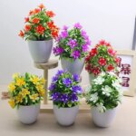 1pc Artificial Flowers Five Leaf Plum Small Potted Plants Tree