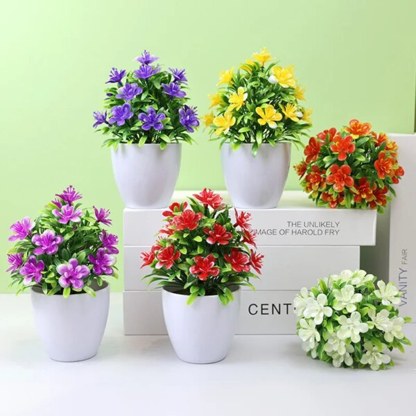 1pc Artificial Flowers Five Leaf Plum Small Potted Plants Tree
