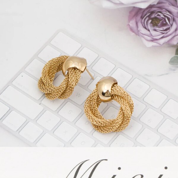 Vintage Metallic Twisted weaving Round Circle Dangle Earrings 2025