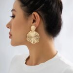 Trendy Geometric Lotus Leaf Shape Pendant Drop Earrings
