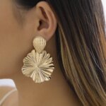 Trendy Geometric Lotus Leaf Shape Pendant Drop Earrings