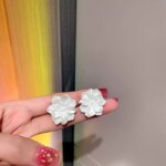 Acrylic White Camellia Flowers Stud Earrings