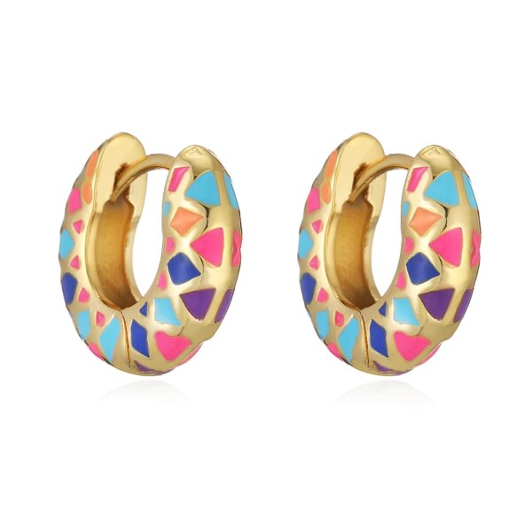 Colorful Enamel Geometric Round Circle Hoop Earrings