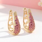 Green Crystal Round Stone Hoop Earrings