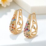 Green Crystal Round Stone Hoop Earrings