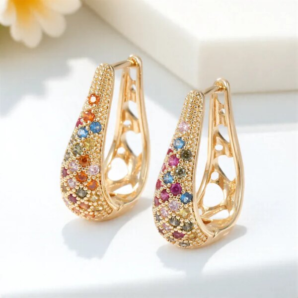 Green Crystal Round Stone Hoop Earrings