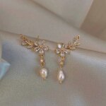 Exquisite Leaves Crystal Flower Stud Earrings
