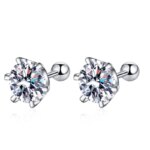 KNOBSPIN Moissanite Øredobber – 18K Hvitt Gullbelagt Sølv, Runde Skrufester, D Farge VVS1