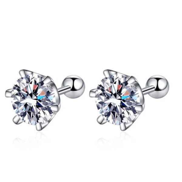 KNOBSPIN Moissanite Øredobber – 18K Hvitt Gullbelagt Sølv, Runde Skrufester, D Farge VVS1