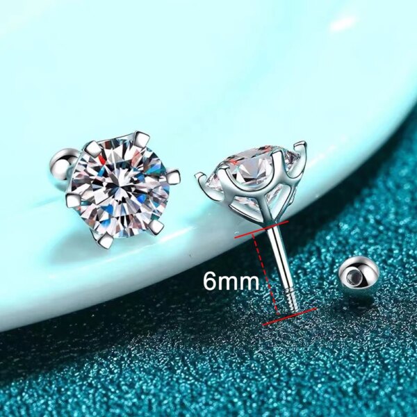 KNOBSPIN Moissanite Øredobber – 18K Hvitt Gullbelagt Sølv, Runde Skrufester, D Farge VVS1