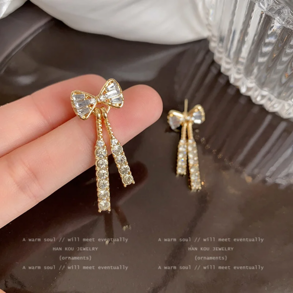 Gold Color Shiny Bow Stud Earrings