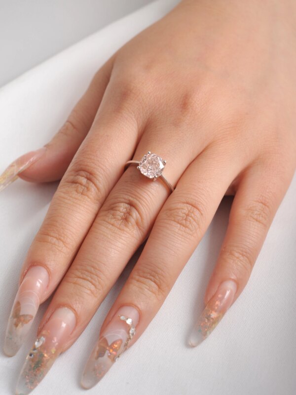 Potiy 2ct Octagon Rose Cut Morganite Pink Cubic Zirconia Solitaire Ring, 925 Sterling Silver