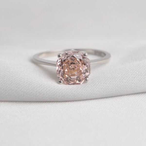 Potiy 2ct Octagon Rose Cut Morganite Pink Cubic Zirconia Solitaire Ring, 925 Sterling Silver
