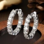 KNOBSPIN 2.6ct D Color Moissanite Earring 925 Sterling Sliver Plated White Gold Hoop Earring