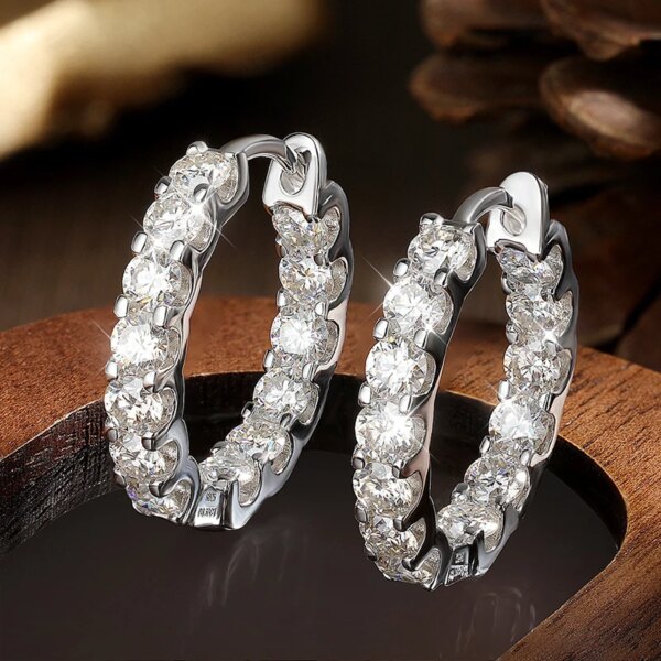 KNOBSPIN 2.6ct D Color Moissanite Earring 925 Sterling Sliver Plated White Gold Hoop Earring