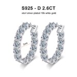 KNOBSPIN 2.6ct D Color Moissanite Earring 925 Sterling Sliver Plated White Gold Hoop Earring