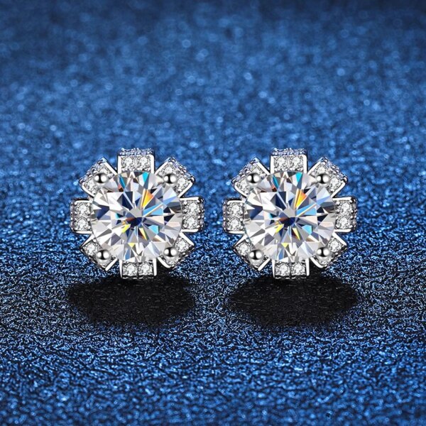 KNOBSPIN 2 ct Moissanite Øredobber – 925 Sølv, 18K Hvitt Gullbelagt, Skrufeste,
