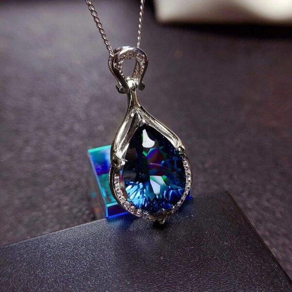 925 Sterling Silver Blue Cubic Zirconia Necklace