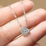 Moissanite Smykkesett – Firkløver Halskjede & Armbånd, 925 Sølv