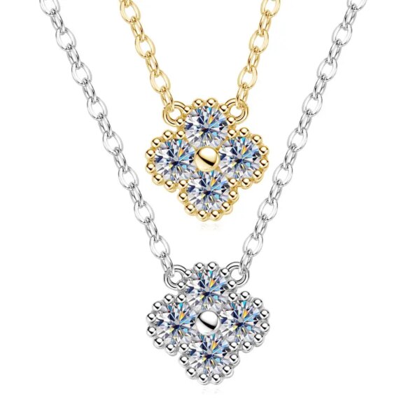 Moissanite Smykkesett – Firkløver Halskjede & Armbånd, 925 Sølv