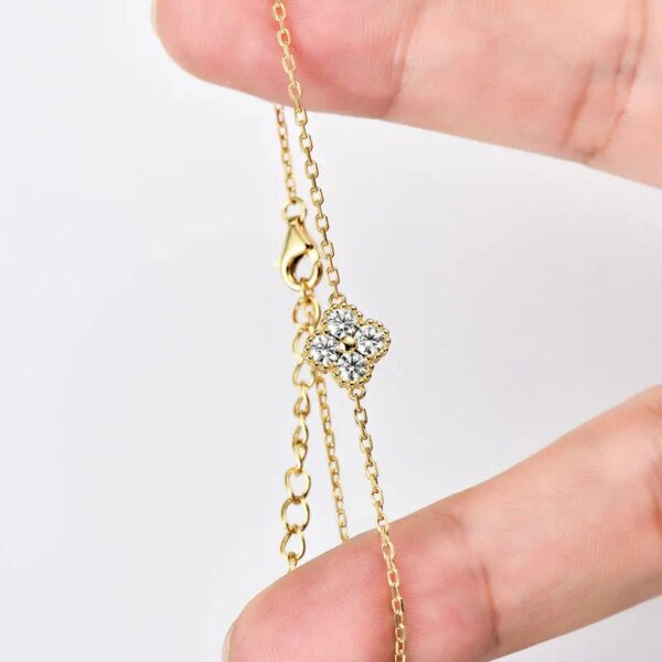 Moissanite Smykkesett – Firkløver Halskjede & Armbånd, 925 Sølv