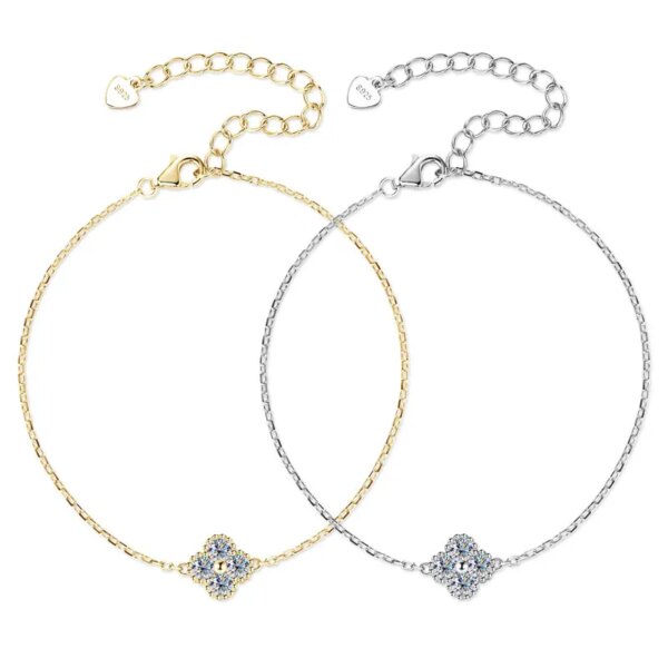 Moissanite Smykkesett – Firkløver Halskjede & Armbånd, 925 Sølv