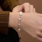 RAPRGOLD GRA Certified Moissanite Four Clover Flower Bracelets for Women 925 Sterling Silver Bracelet Chain Wedding Jewelry Gift