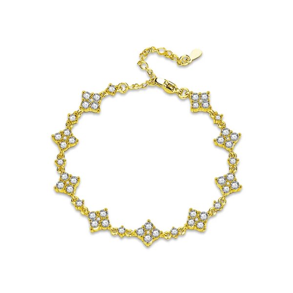 RAPRGOLD GRA Certified Moissanite Four Clover Flower Bracelets for Women 925 Sterling Silver Bracelet Chain Wedding Jewelry Gift