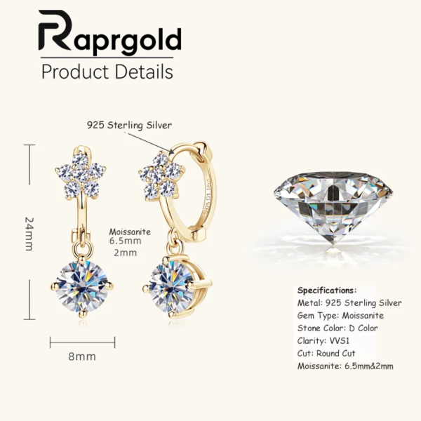 GRA Moissanite Flower Hoop Earrings – 925 Silver