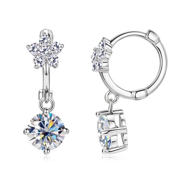 GRA Moissanite Flower Hoop Earrings – 925 Silver