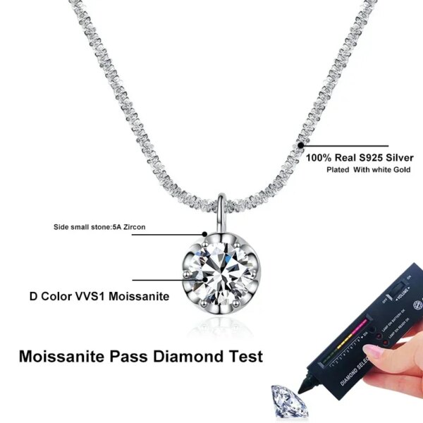 2CT Moissanite Necklace – 925 Silver, Certified Pendant