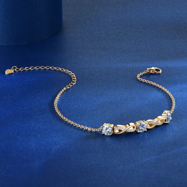 1.5CTW Moissanite Infinity Bracelet – 18K Gold Plated, 925 Silver